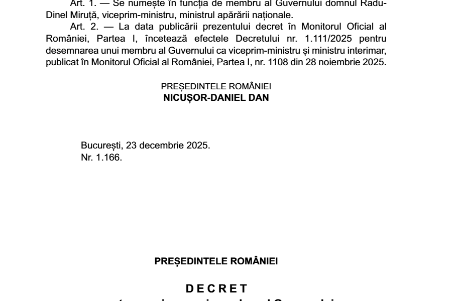 Anunțul privind instalarea noilor miniștri ai Apărării și Economiei, publicat - RevistaPolitica