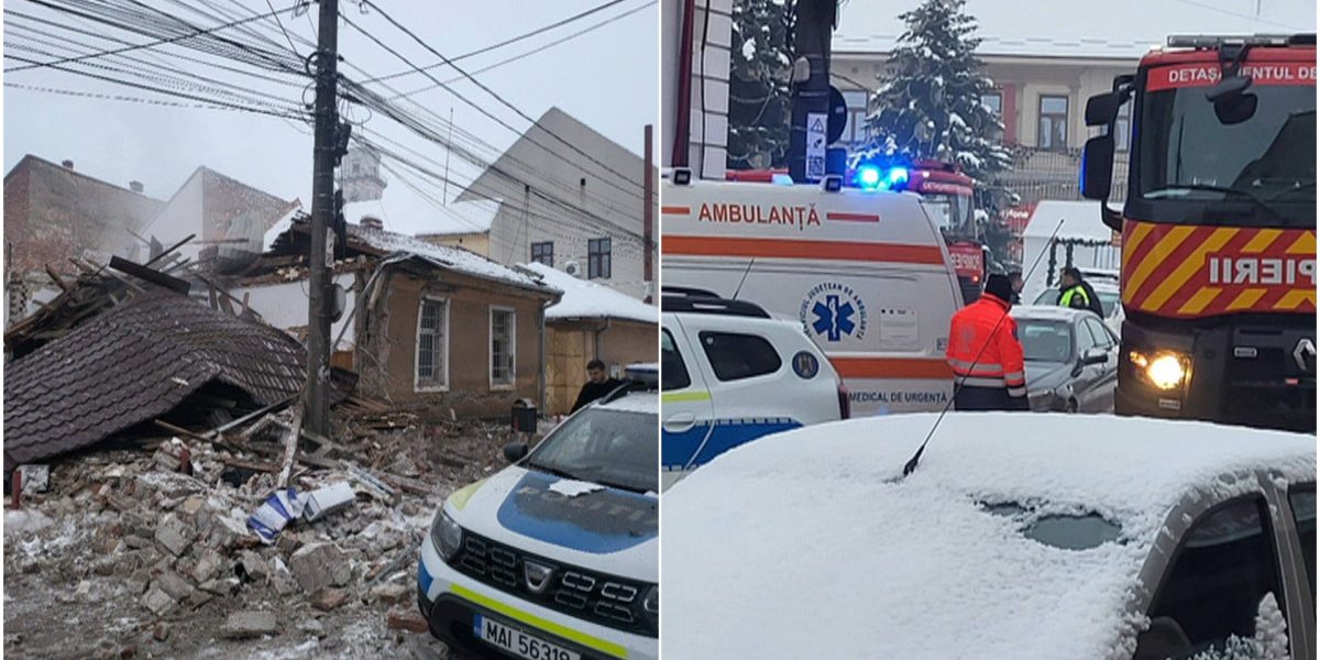 Explozie puternică la sediul Poliției Rutiere din Lugoj. Două persoane cu arsuri, transportate la spital