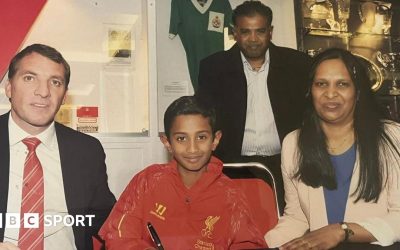 Vimal Yoganathan alongside Brendan Rodgers when he signed for the academy at Liverpool