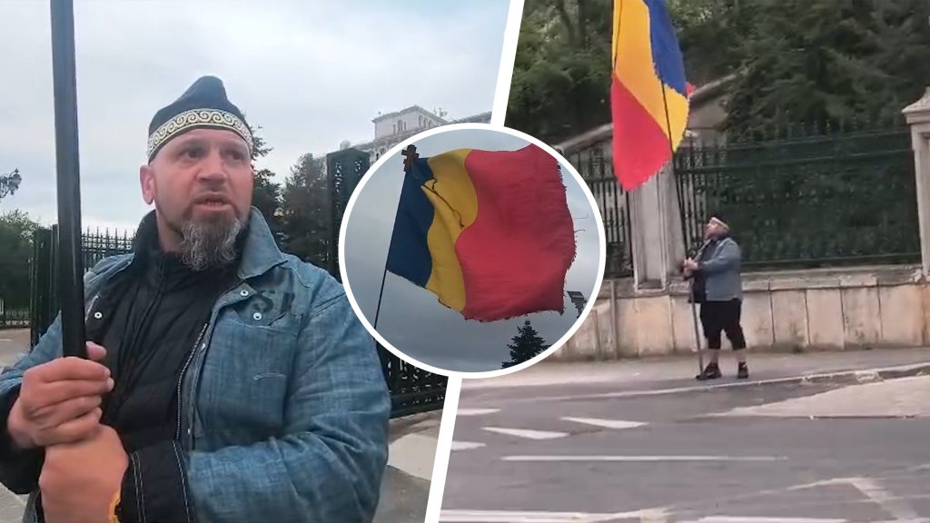 nn Un nou „stegar dac” a apărut la poarta Palatului Parlamentului, fluturând un steag impresionant