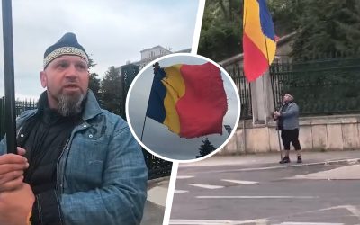 nn Un nou „stegar dac” a apărut la poarta Palatului Parlamentului, fluturând un steag impresionant