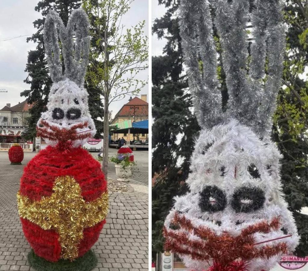 Piațeta din centrul Municipiului Baia Mare a fost decorată de Paști cu iepuri care au stârnit controverse în rândul locuitorilor