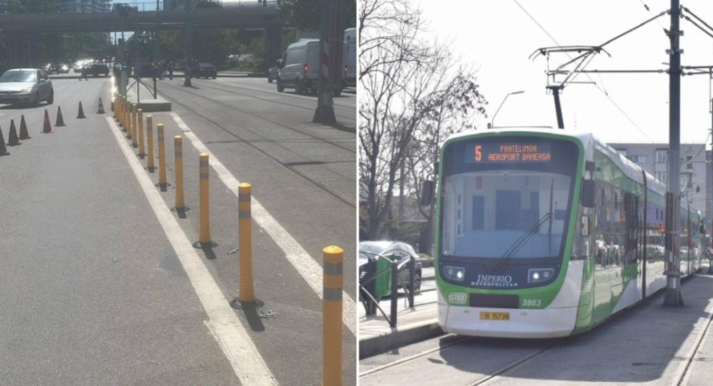 Stâlpișorii anti-blocaj, montați pe linia 5 de tramvai, rezolvă haosul