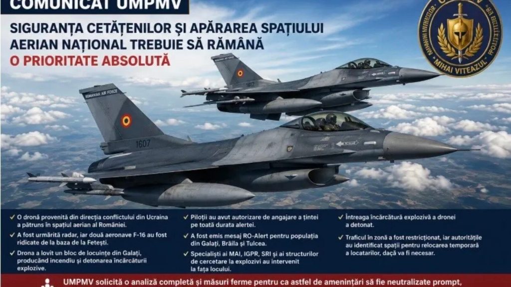 O dronă explozivă provenită din zona de conflict ucrainean a provocat un incendiu într-un bloc de locuințe din Galați, declanșând o reacție promptă din partea autorităților române