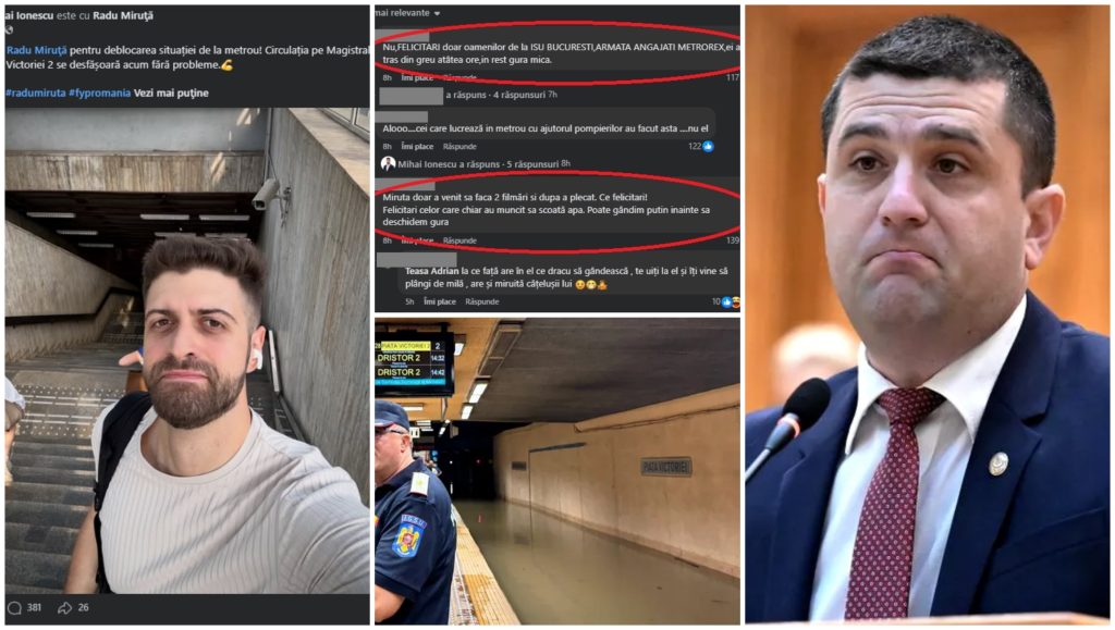 Consilier local huiduit pe Facebook Consilierul local al Sectorului 5, Mihai Ionescu, a fost luat la țintă pe rețelele de socializare după ce a publicat o postare în care îi mulțumea lui Radu Miruță, interimar la Apărare și Transporturi, pentru redeschiderea circulației prin stația de metrou Piața Victoriei 2, afectată de inundații în urma unei furtuni recente