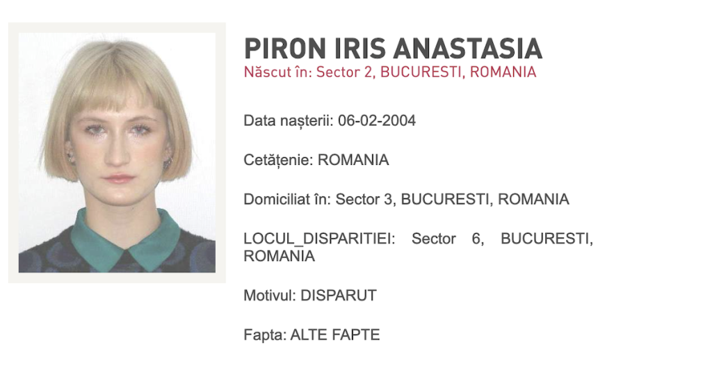 Tânără dispărută în București, Sector 6. A fost emis Ro-Alert