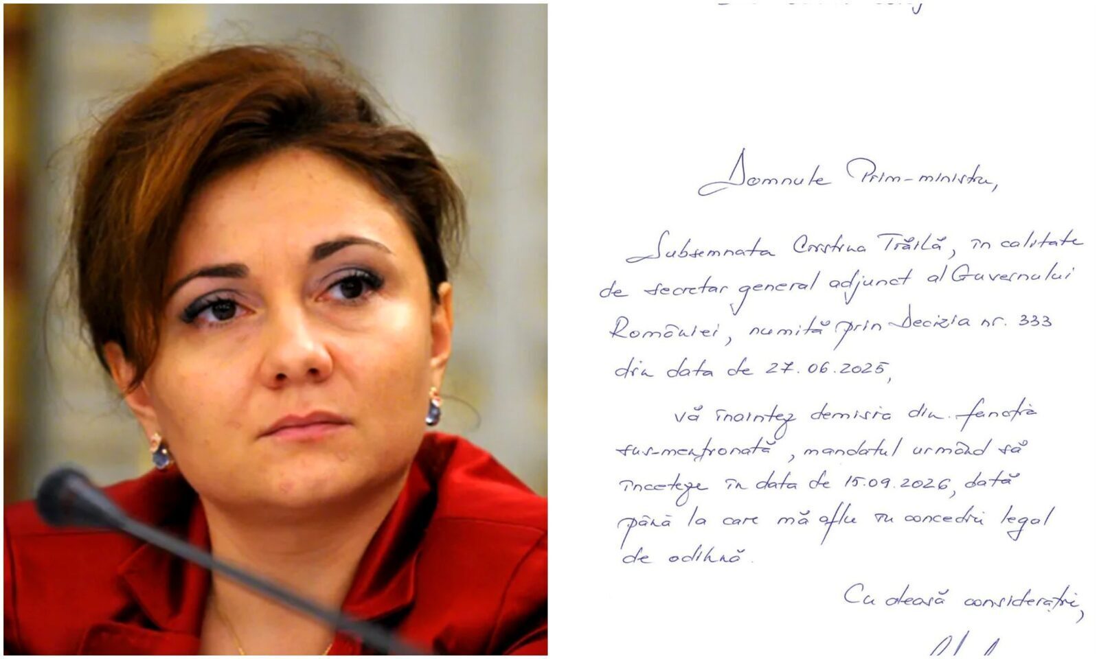 Cristina Trăilă a demisionat din funcția de Secretar General Adjunct al Guvernului Cristina Trăilă, secretar general adjunct al Guvernului României, și-a anunțat miercuri, 26 august, demisia din funcție, în urma acuzațiilor primite în dosarul omului de afaceri Fănel Bogoș