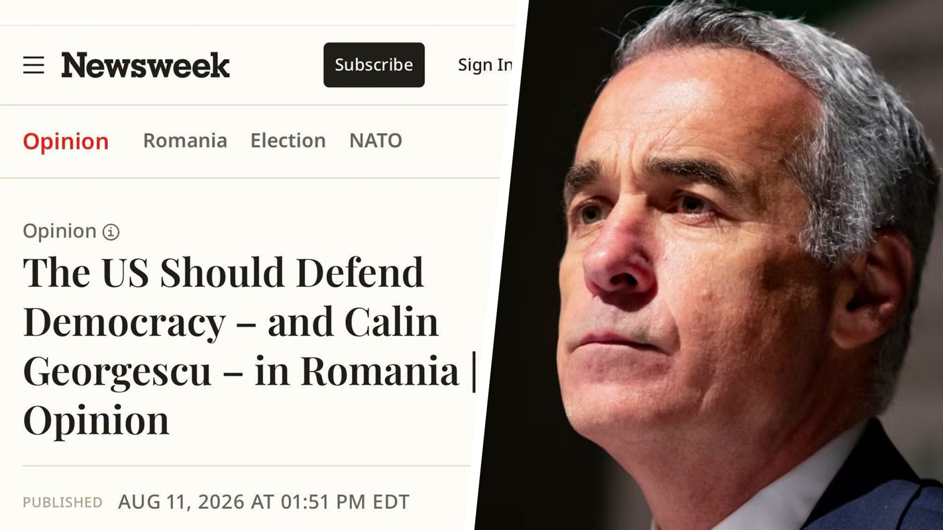 Revista americană Newsweek a șters unilateral un articol de opinie intitulat „SUA ar trebui să apere democrația din România și pe Călin Georgescu”, semnat de un jurnalist pe nume Dennis Portman, care nu este recunoscut ca autor în spațiul public