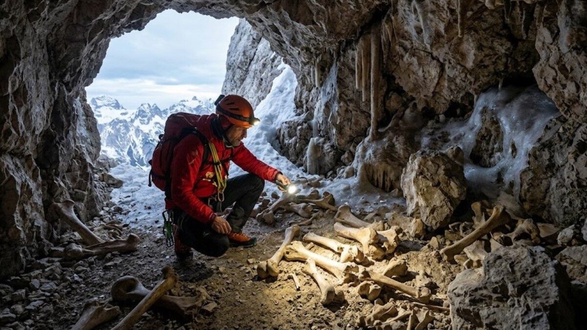 Descoperire arheologică excepțională în Alpi: mii de oase de urși din epoca de gheață, găsite într-o peșteră intactă O echipă de arheologi a făcut o descoperire de o importanță științifică majoră într-o peșteră proaspăt descoperită în masivul Dolomiților, în Tirolul de Sud, Italia