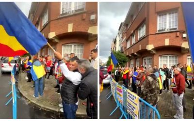 Susținătorii lui Călin Georgescu au protestat duminică, 11 octombrie, în fața Ambasadei României de la Bruxelles, cerând eliberarea fostului candidat la prezidențiale, aflat în arest preventiv într-un dosar de înșelăciune